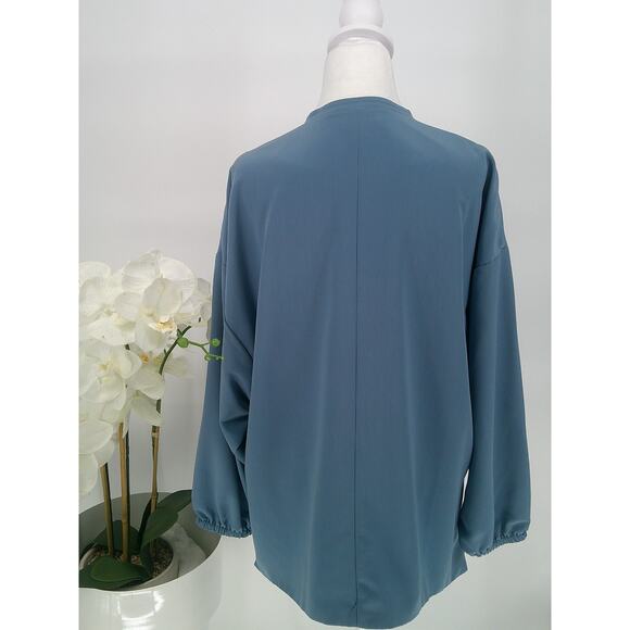 Halston Womens Dusk Blue Oversized Relaxed Full Zip Classic Basic Blouse Medium - Picture 4 of 7